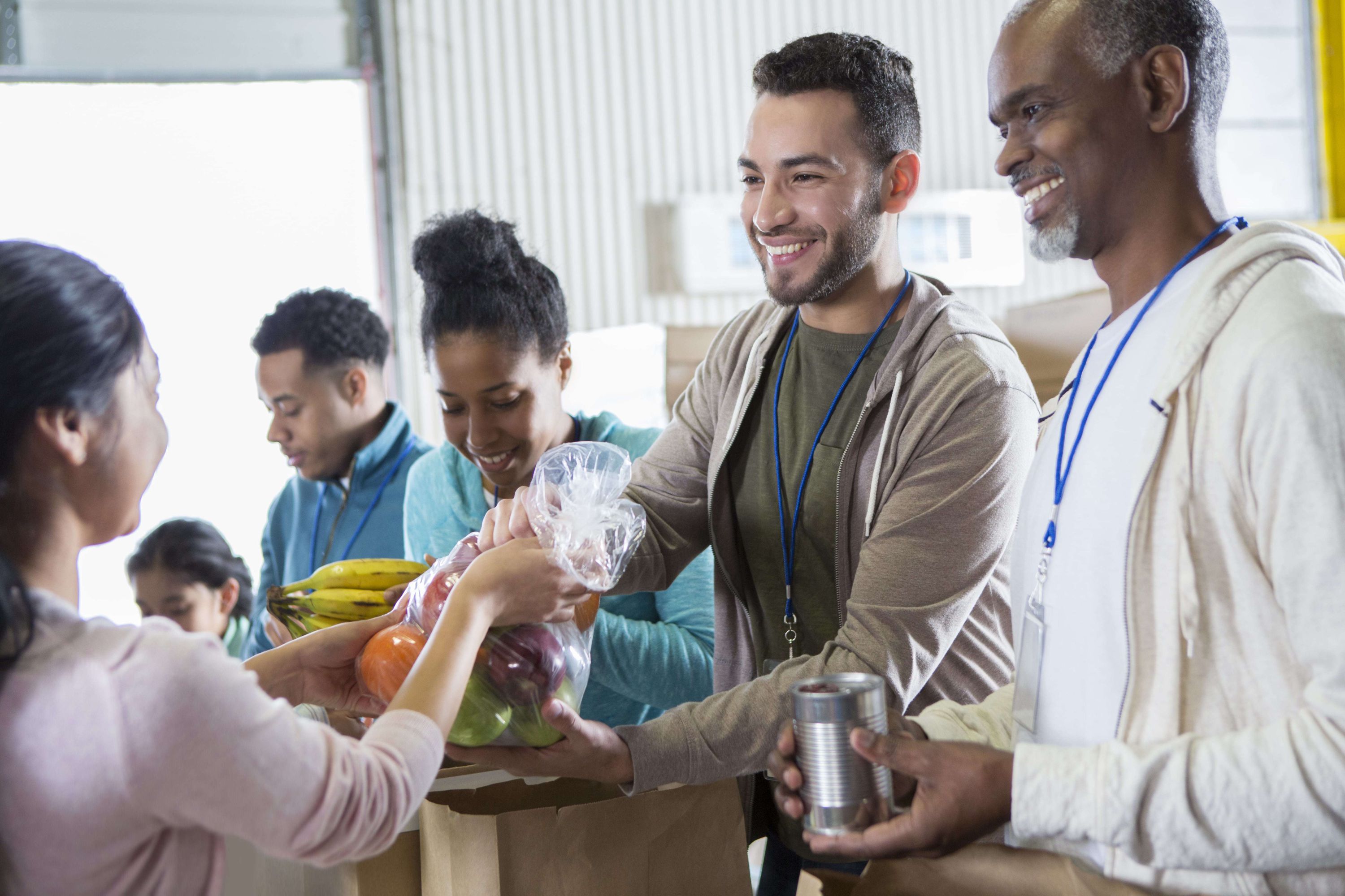 volunteers working at food bank